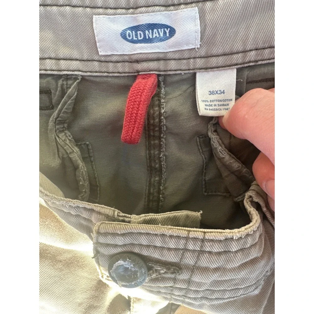 Old Navy Mens Cargo Pants 38x34 Olive Green Cotton Twill Straight Leg Workwear